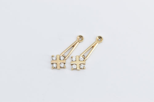 14K Diamond Cluster X Dangle Stud Enhancer Earring Jackets Yellow Gold