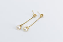 Load image into Gallery viewer, 14K Ornate Filigree Pearl Fashion Dangle Earrings Yellow Gold