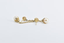 Load image into Gallery viewer, 14K Ornate Filigree Pearl Fashion Dangle Earrings Yellow Gold