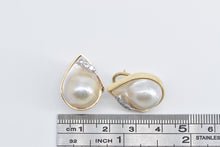 Load image into Gallery viewer, 14K Pear Cut Pearl Diamond Statement French Clip Earrings Yellow Gold