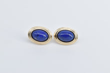 Load image into Gallery viewer, 14K Oval Lapis Lazuli Cabochon Scalloped French Clip Earrings Yellow Gold