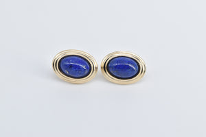 14K Oval Lapis Lazuli Cabochon Scalloped French Clip Earrings Yellow Gold