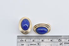 Load image into Gallery viewer, 14K Oval Lapis Lazuli Cabochon Scalloped French Clip Earrings Yellow Gold