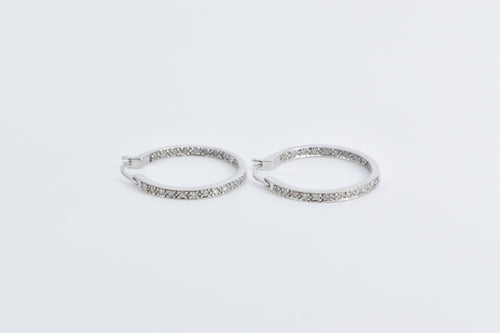 14K 0.25 Ctw Diamond Classic Hoop Fashion Earrings White Gold