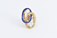 Load image into Gallery viewer, 18K Natural Opal Ruby Blue Enamel Nugget Ovals Ring Yellow Gold