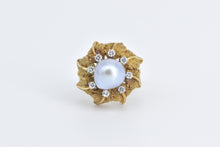 Load image into Gallery viewer, 18K 1960&#39;s Blue Pearl Diamond Leaf Halo Cocktail Ring Yellow Gold