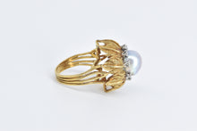 Load image into Gallery viewer, 18K 1960&#39;s Blue Pearl Diamond Leaf Halo Cocktail Ring Yellow Gold