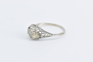 18K Art Deco Diamond Filigree Engagement Promise Ring White Gold