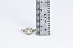 18K Art Deco Diamond Filigree Engagement Promise Ring White Gold