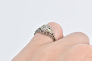 18K Art Deco Diamond Filigree Engagement Promise Ring White Gold