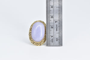 10K Elaborate Filigree Oval Lilac Jade Cabochon Ring Yellow Gold