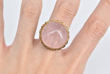 Load image into Gallery viewer, 14K Round Rose Quartz Cabochon Ornate Cocktail Ring Yellow Gold