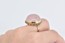 Load image into Gallery viewer, 14K Round Rose Quartz Cabochon Ornate Cocktail Ring Yellow Gold