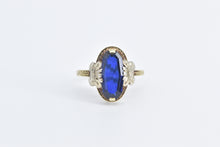 Load image into Gallery viewer, 14K Art Deco Syn. Sapphire Ornate Two Tone Ring Yellow Gold