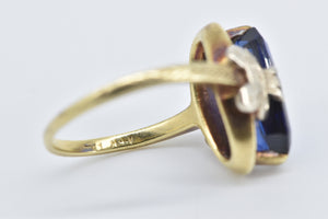 14K Art Deco Syn. Sapphire Ornate Two Tone Ring Yellow Gold