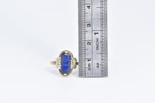 Load image into Gallery viewer, 14K Art Deco Syn. Sapphire Ornate Two Tone Ring Yellow Gold