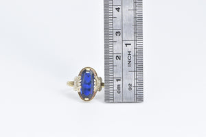 14K Art Deco Syn. Sapphire Ornate Two Tone Ring Yellow Gold