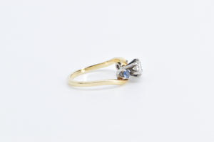 14K 0.77 Ctw Toi Et Moi Diamond Sapphire Ring Yellow Gold