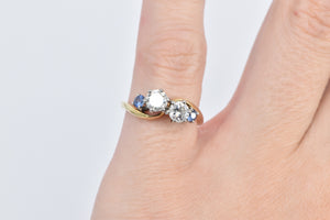 14K 0.77 Ctw Toi Et Moi Diamond Sapphire Ring Yellow Gold