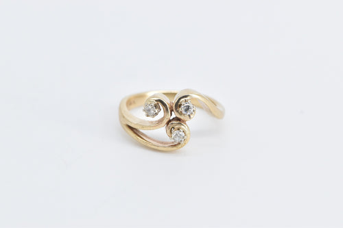 14K Vintage Diamond Swirl Freeform Statement Ring Yellow Gold