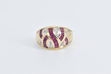 Load image into Gallery viewer, 14K Baguette Ruby Diamond Domed Statement Ring Yellow Gold