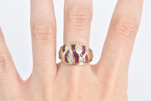 14K Baguette Ruby Diamond Domed Statement Ring Yellow Gold