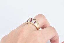 Load image into Gallery viewer, 14K Baguette Ruby Diamond Domed Statement Ring Yellow Gold