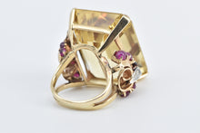 Load image into Gallery viewer, 14K Emerald Cut Citrine Diamond Ruby Cocktail Ring Yellow Gold