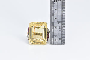 14K Emerald Cut Citrine Diamond Ruby Cocktail Ring Yellow Gold