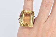 Load image into Gallery viewer, 14K Emerald Cut Citrine Diamond Ruby Cocktail Ring Yellow Gold