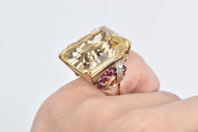 Load image into Gallery viewer, 14K Emerald Cut Citrine Diamond Ruby Cocktail Ring Yellow Gold