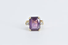 Load image into Gallery viewer, 14K Emerald Cut Amethyst Diamond Accent Cocktail Ring Yellow Gold