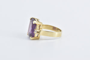 14K Emerald Cut Amethyst Diamond Accent Cocktail Ring Yellow Gold