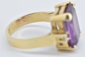 14K Emerald Cut Amethyst Diamond Accent Cocktail Ring Yellow Gold