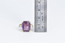 Load image into Gallery viewer, 14K Emerald Cut Amethyst Diamond Accent Cocktail Ring Yellow Gold