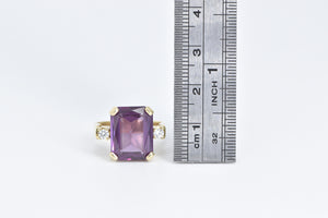 14K Emerald Cut Amethyst Diamond Accent Cocktail Ring Yellow Gold