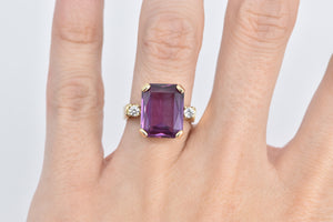 14K Emerald Cut Amethyst Diamond Accent Cocktail Ring Yellow Gold