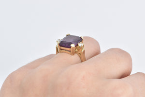 14K Emerald Cut Amethyst Diamond Accent Cocktail Ring Yellow Gold