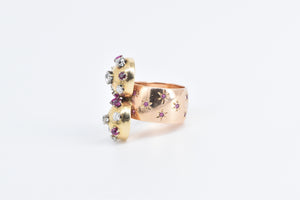 14K 2.35 Ctw Diamond Ruby Sputnik Artisanal Ring Yellow Gold