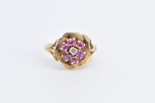 Load image into Gallery viewer, 14K Vintage Rose Ruby Diamond Cluster Flower Ring Yellow Gold