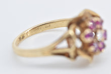 Load image into Gallery viewer, 14K Vintage Rose Ruby Diamond Cluster Flower Ring Yellow Gold