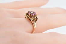 Load image into Gallery viewer, 14K Vintage Rose Ruby Diamond Cluster Flower Ring Yellow Gold