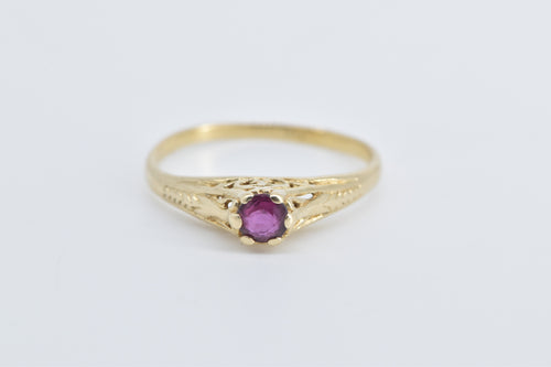 14K Round Ruby Ornate Art Deco Filigree Ring Yellow Gold