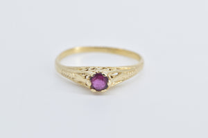 14K Round Ruby Ornate Art Deco Filigree Ring Yellow Gold