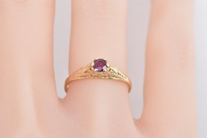 14K Round Ruby Ornate Art Deco Filigree Ring Yellow Gold