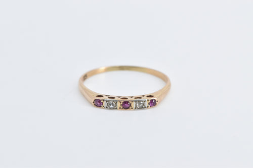 14K Victorian Classic Diamond Ruby Wedding Band Ring Yellow Gold