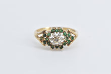 Load image into Gallery viewer, 14K Diamond Round Cluster Emerald Statement Ring Yellow Gold