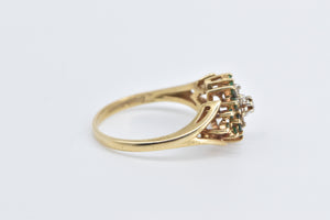 14K Diamond Round Cluster Emerald Statement Ring Yellow Gold