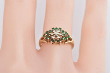 Load image into Gallery viewer, 14K Diamond Round Cluster Emerald Statement Ring Yellow Gold