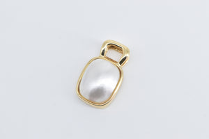 14K Squared Oval Pearl Bezel Statement Simple Pendant Yellow Gold